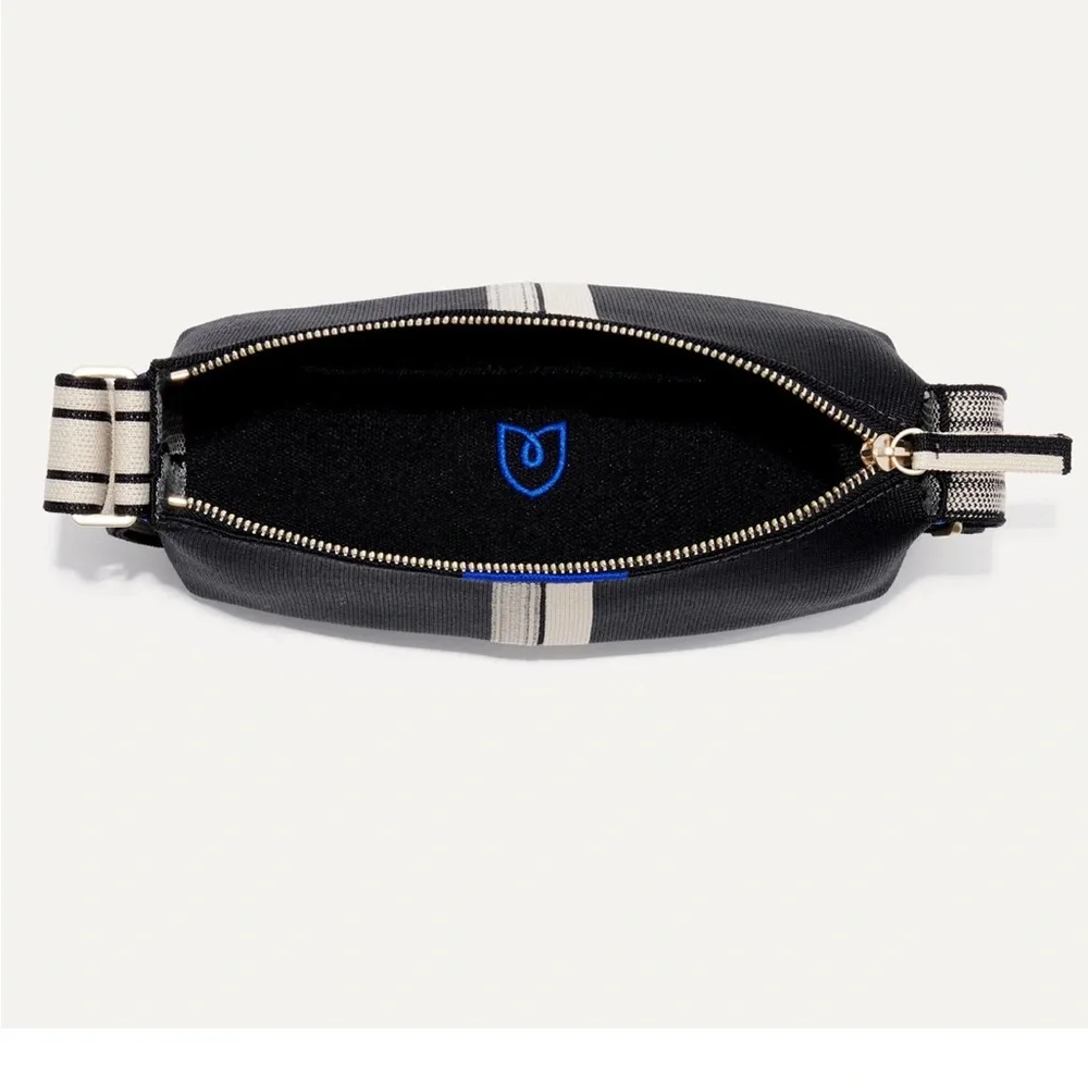 🆕 Rothy's Black Ivory Stripe Crossbody Bag Purse Shoulder Bag Sleek Pocket Zip